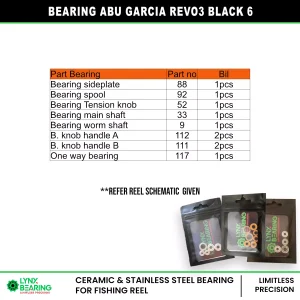 Lynx Bearing Abu Garcia Revo Black 6 Bearing Kits list