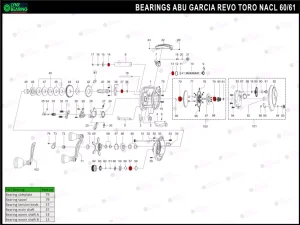 Abu Garcia Toro NaCl 60 / 61 Lynx Bearing Kits reel schematic
