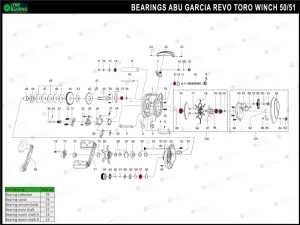 Abu Garcia Revo Toro Winch 50 / 51 Lynx Bearing Kits reel schematic