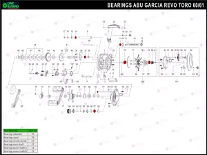 Abu Garcia Revo Toro 60 / 61 Lynx Bearing Kits reel schematic